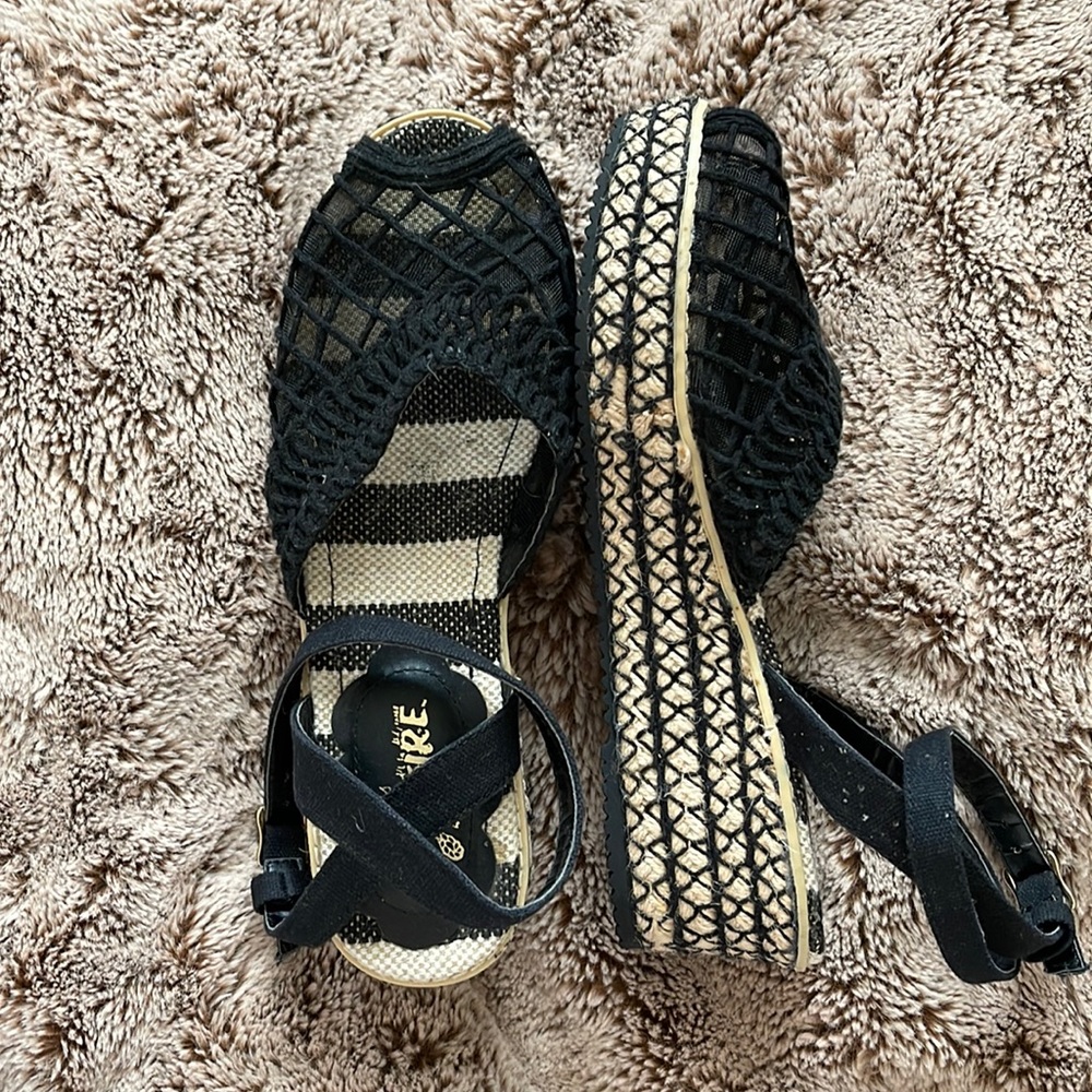 Anthropologie Black Detailed Wedges